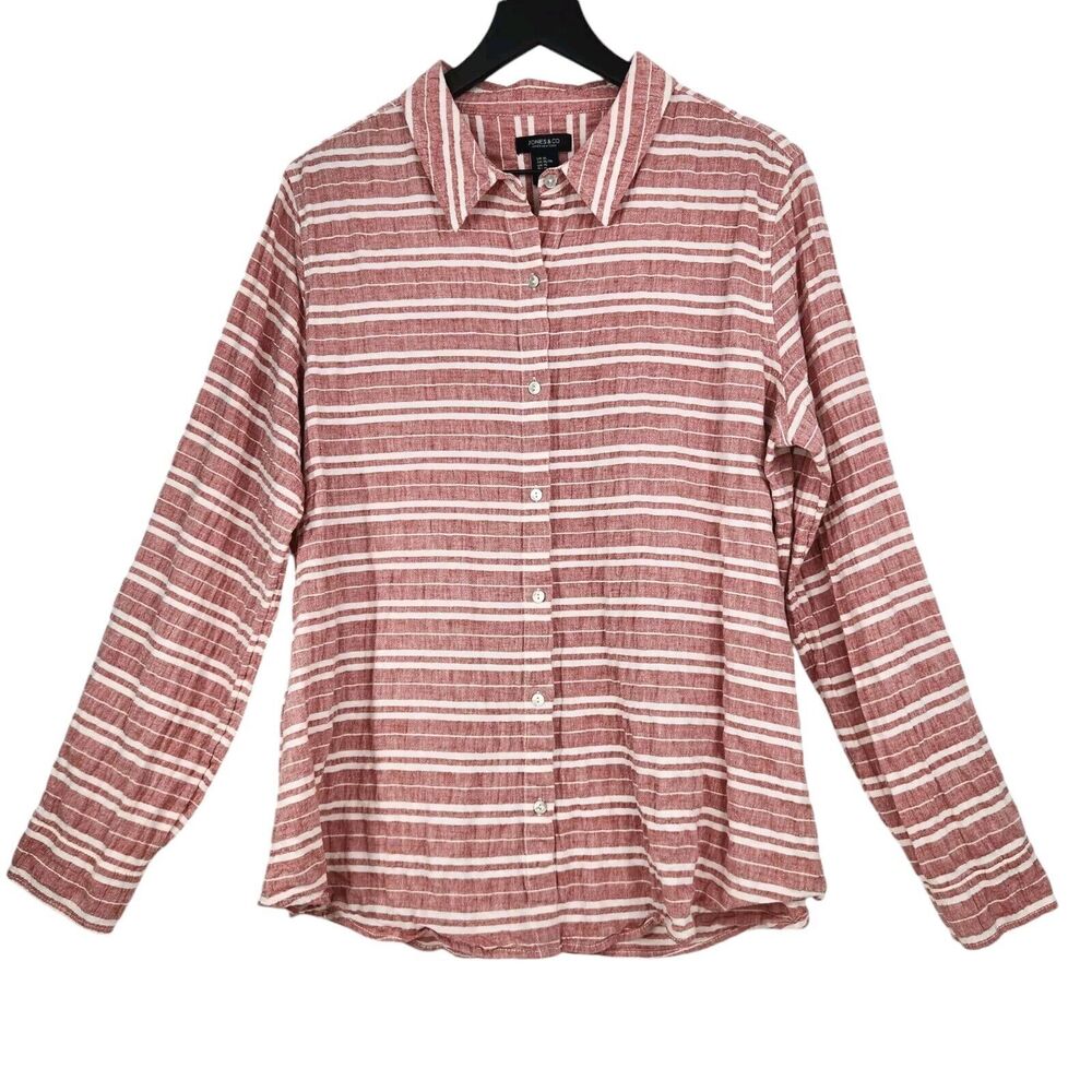 Jones & Co Jones New‎ York Womens Linen Button Shirt XL Crinkled Stripe Cover-up